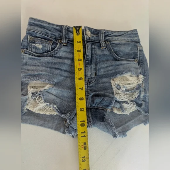 American Eagle Hi Rise Shortie Shorts 0 Distressed Next Level Stretch Women Lace - Picture 14 of 16